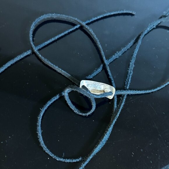 Heart Stamped Sterling Silver Leather Cuff Bracelet Tie Wrap Yoga 925 Boho Gift - Picture 5 of 11